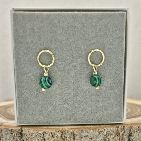 KOLCZYKI SREBRNE ZŁOCONE KAMIEŃ NATURALNY MALACHIT SREBRO 925